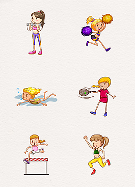 运动锻炼的卡通小女孩素材