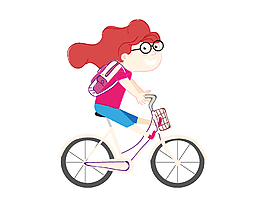 卡通骑自行车的小女孩矢量素材