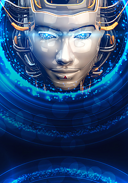 蓝色炫光科幻科技人物脸谱商务背景