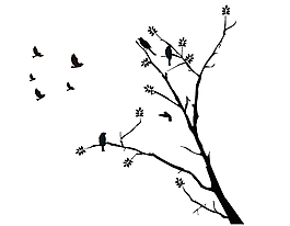 手绘树枝上栖息的小鸟矢量图