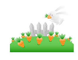 卡通小白兔吃萝卜矢量元素