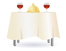 卡通白色桌布红酒西餐矢量元素