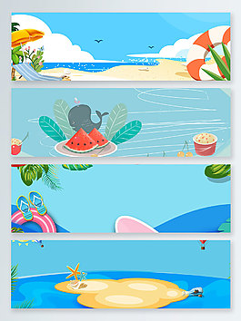 藍色海邊夏末促銷banner背景
