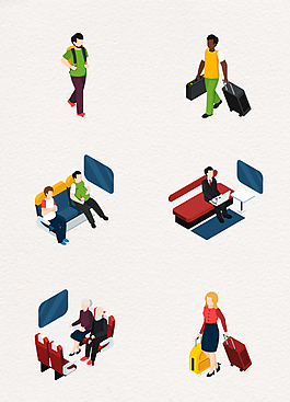 6款旅行乘客卡通人物設計