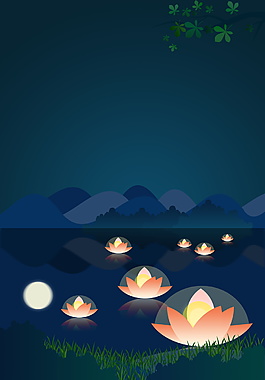 唯美黑夜荷燈處暑背景