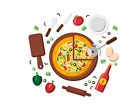 卡通制作蔬菜披萨元素