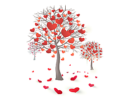 矢量手绘浪漫红色爱心大树