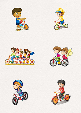 彩色骑自行车的小孩手绘素材
