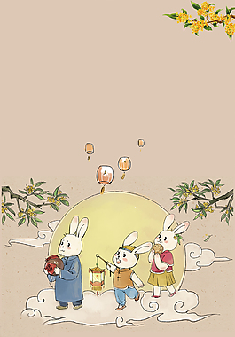 可愛手繪兔子家族賞月廣告背景