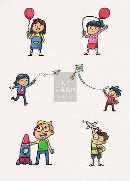 可愛的手繪家庭人物素材