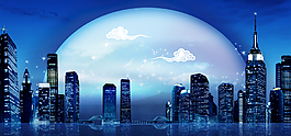 中秋節城市夜景banner背景