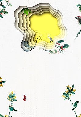 創意白露節氣桂花枝白鶴背景素材