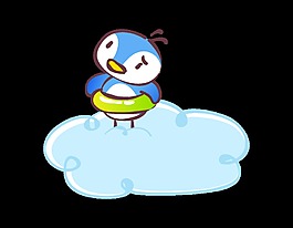 卡通小鸟玩水游泳元素