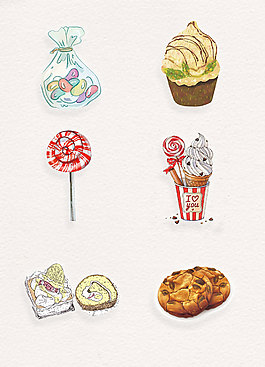 6款手繪甜食休閑零食設計素材