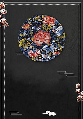 黑色花朵邊框刺繡海報背景設計