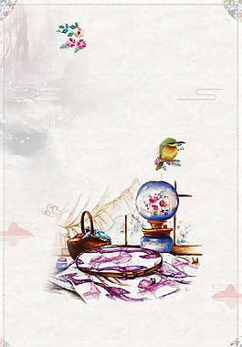 色彩古风刺绣海报背景设计