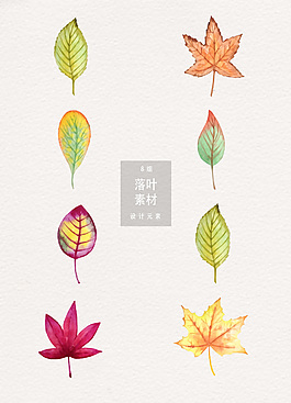 水彩落葉設(shè)計矢量素材