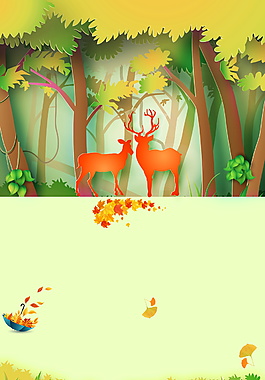 深秋林木鹿子秋季背景素材
