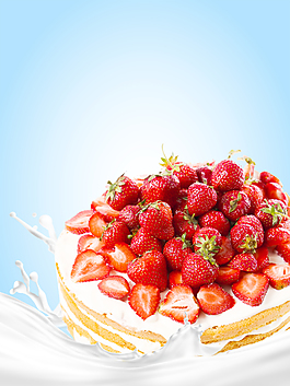 美味的牛奶草莓蛋糕海报背景