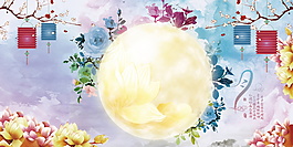 月亮花環(huán)掛燈籠中秋背景素材