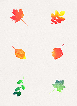 水彩繪6款秋季樹葉矢量設計