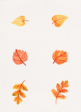 水彩绘橙色秋天落叶元素
