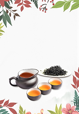 手繪樹葉祁門紅茶廣告背景素材