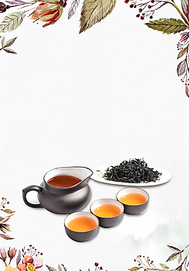 彩绘叶子祁门红茶背景设计