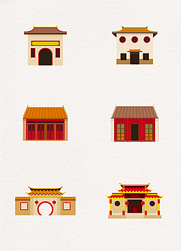 6組扁平化中國風古建筑設計元素
