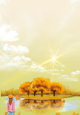 彩繪秋季樹林海報背景素材