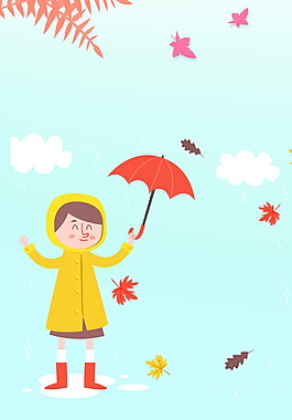 撐著落葉傘的孩子秋季背景素材
