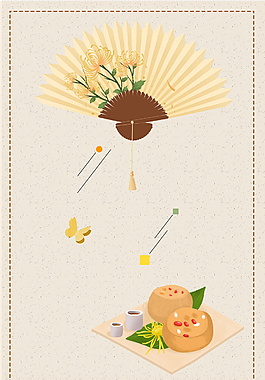 中國風花扇美食邊框重陽海報背景素材
