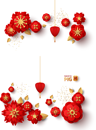 紅色花朵喜慶裝飾花邊