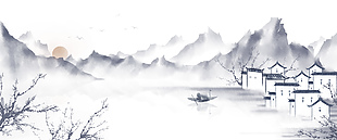 水墨山水水乡背景