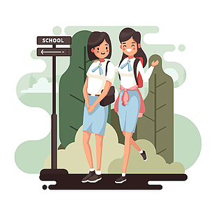 創意上學的2個女學生矢量素材