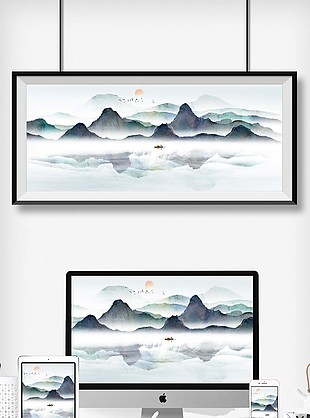 中国风意境水墨山水画古风山水装饰画
