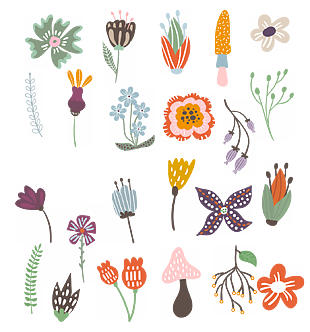 手绘插图花草装饰图案