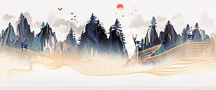 中國風意境水墨山水畫古風山水裝飾畫