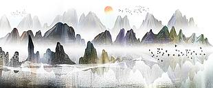 中國風意境水墨山水畫古風山水裝飾畫