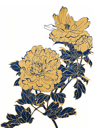中式金色描边蓝色花朵(1116x1600)