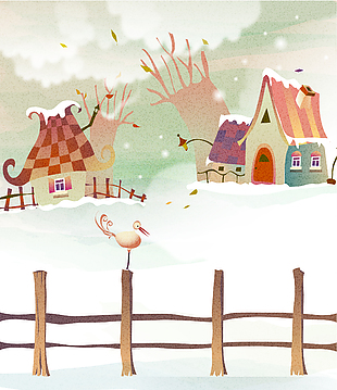 雪景冬季童話故事可愛兒童彩繪矢量28