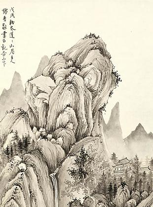 冷杉槲寄生和冬青绿背景溪山幽居图|杨青辞国画明清