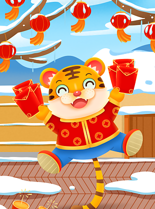 春節卡通老虎插畫素材