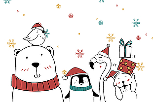 圣誕節 北極熊 可愛 手繪 卡通 企鵝
