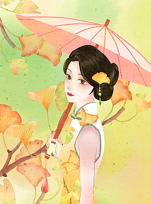 古典旗袍美女插畫