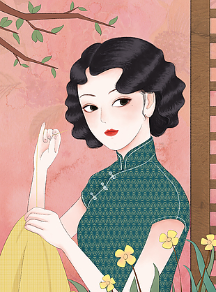 旗袍美女插畫設計