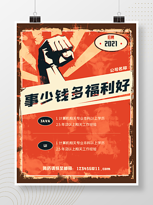 紅色美式復(fù)古招聘海報(bào)