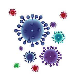 彩色手绘新冠病毒卡通图案