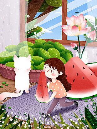 可愛手繪夏天插畫設計