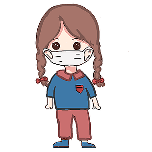 手绘可爱卡通女孩防疫图片